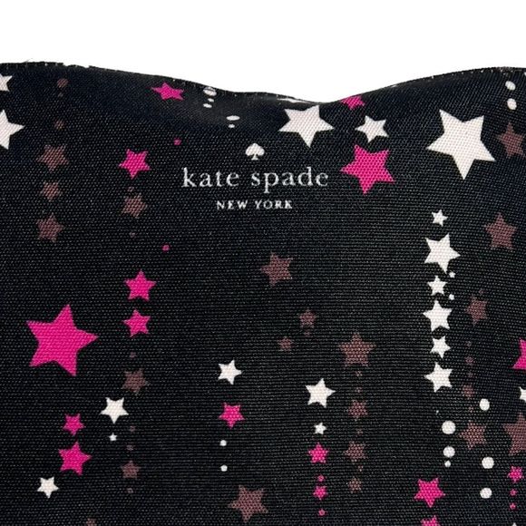 🎉HP🎊Kate Spade Large Canvas Cosmetic Zip Twinkle Star Pouch Black Pink Multi - Picture 3 of 11